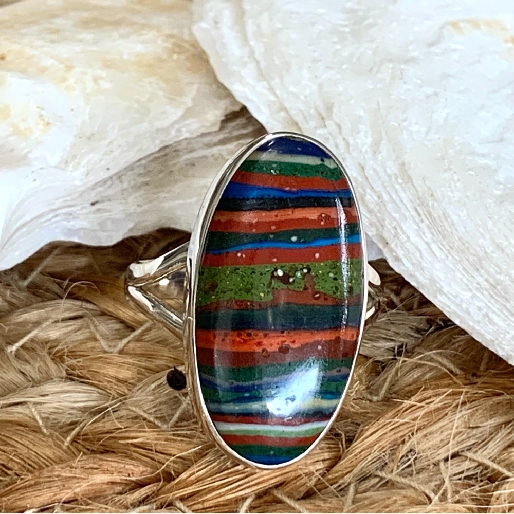Sterling Silver Striped Calsilica Ring
